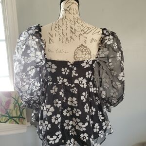 Floral Puff Sleeve Black & White Storia Blouse